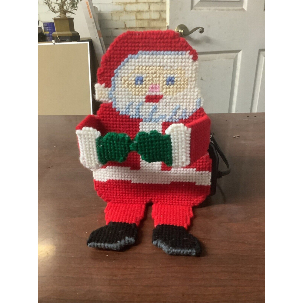 Vintage Handmade Needlepoint Santa Claus Plastic Canvas Christmas Set